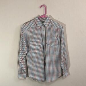 Karen Scott Pastel Plaid Button Up Shirt Approx Sz M/L Casual Preppy Easter